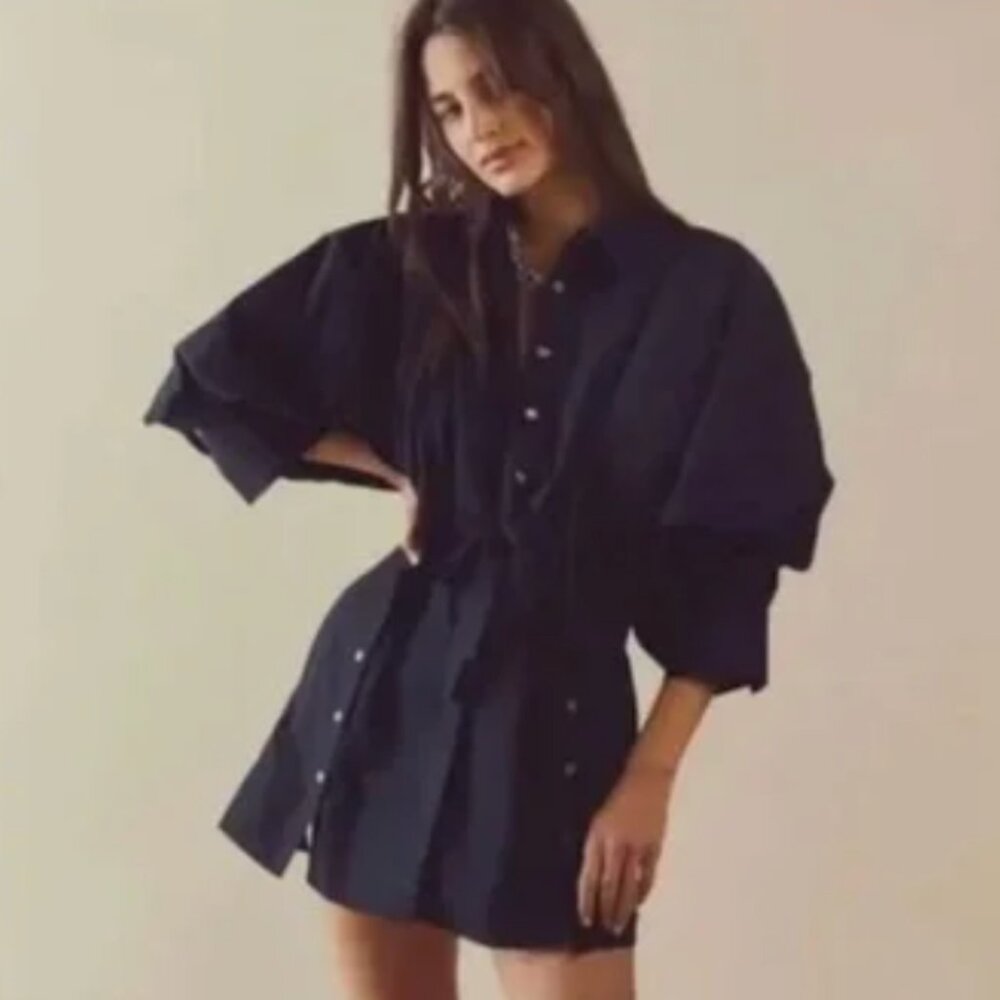 Free People Christi Shirt Dress in Black Size XL NWT